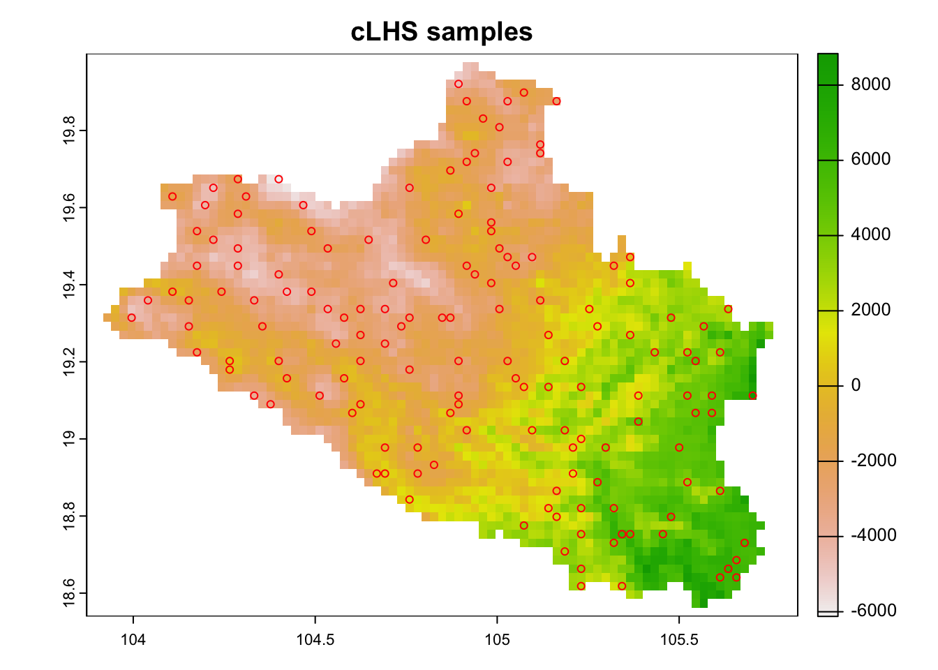 cLHS sampling points on up-scaled raster data